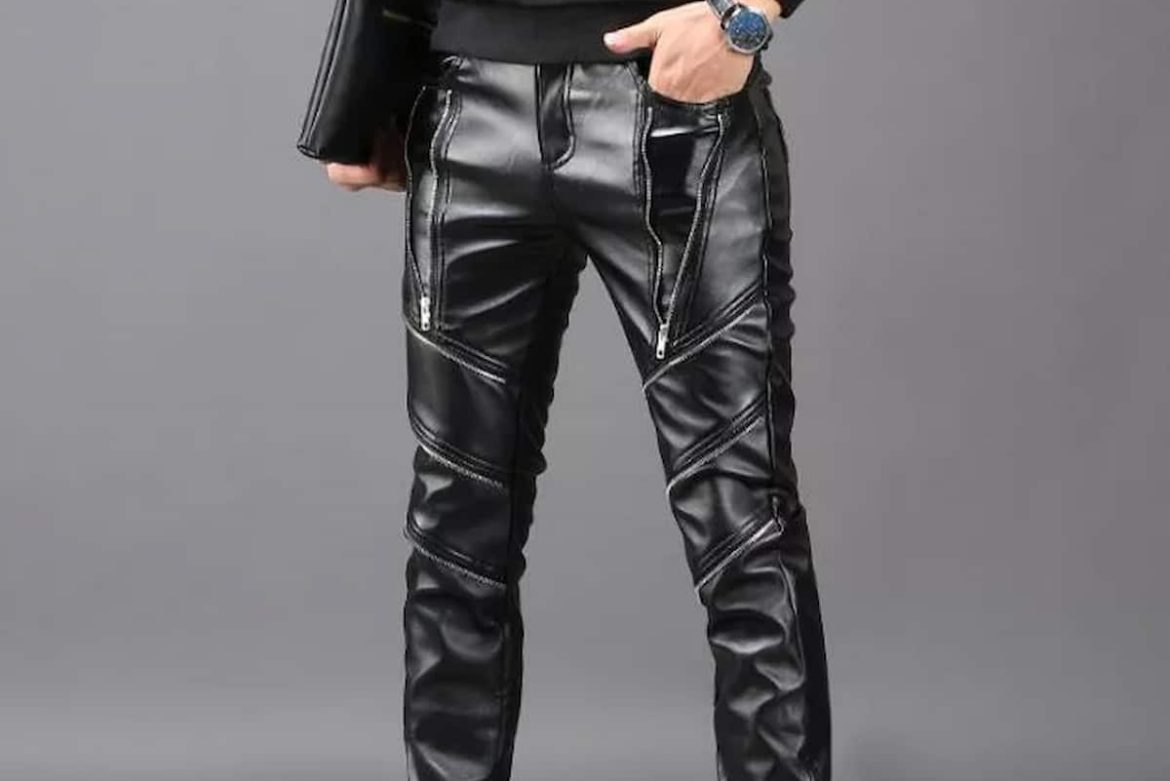 cow floater waxy leather pants for men